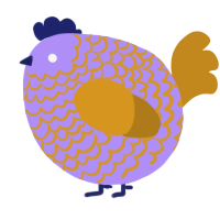 A lilac and ochre chicken with a lace pattern