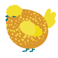 A orange and yellow chicken with a speckle pattern