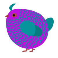 A amethyst and teal chicken with a lace pattern