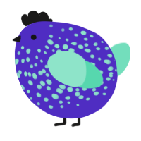 A indigo and mint chicken with a speckle pattern