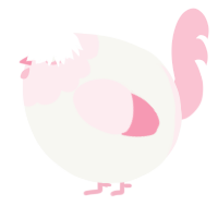 A white and rose chicken with a head pattern