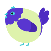 A apple and indigo chicken with a head pattern