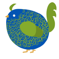 A ultramarine and chartreuse chicken with a double-lace pattern