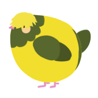 A yellow and olive chicken with a head pattern