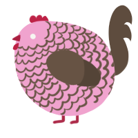 A pink and bark chicken with a lace pattern