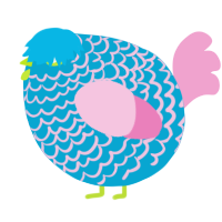 A cerulean and pink chicken with a lace pattern