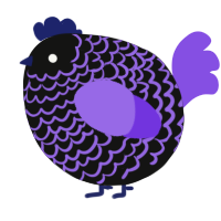 A black and blurple chicken with a lace pattern