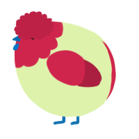 A apple and crimson chicken with a head pattern