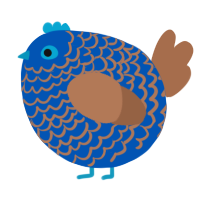 A ultramarine and brown chicken with a lace pattern
