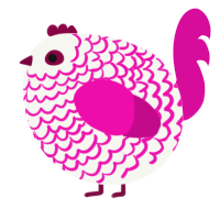 A white and fuchsia chicken with a lace pattern