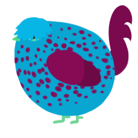 A cerulean and wine chicken with a speckle pattern