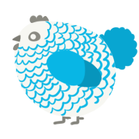 A white and cerulean chicken with a lace pattern