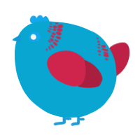 A cerulean and crimson chicken with a neck-band pattern