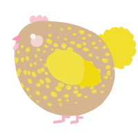A beige and yellow chicken with a speckle pattern