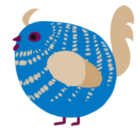 A sapphire and beige chicken with a bar pattern