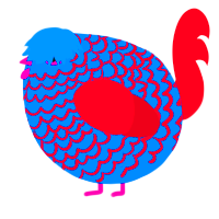 A sapphire and crimson chicken with a lace pattern
