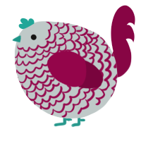 A silver and maroon chicken with a lace pattern