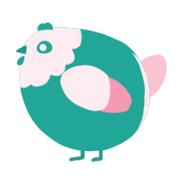 A turquoise and rose chicken with a head pattern