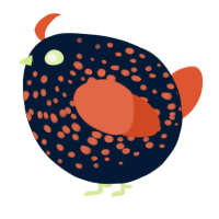 A tumblr and vermilion chicken with a speckle pattern