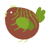 A russet and chartreuse chicken with a half-bar pattern