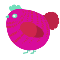 A fuchsia and crimson chicken with a bar pattern