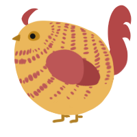 A honey and red chicken with a bar pattern