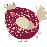 A fuchsia and mist chicken with a speckle pattern