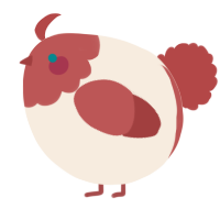 A cream and red chicken with a head pattern