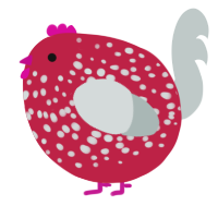 A crimson and silver chicken with a speckle pattern