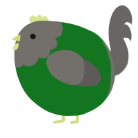 A leaf and grey chicken with a head pattern