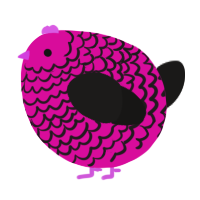 A fuchsia and sable chicken with a lace pattern
