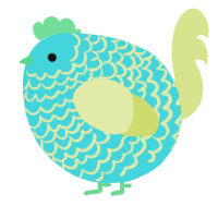 A aqua and lemon chicken with a lace pattern