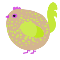 A beige and lime chicken with a speckle pattern