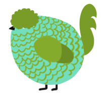 A mint and chartreuse chicken with a lace pattern