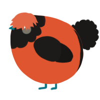 A vermilion and sable chicken with a head pattern