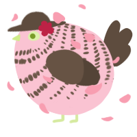 A rose and bark chicken with a bar pattern