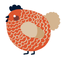 A vermilion and beige chicken with a lace pattern