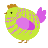 A lime and orchid chicken with a bar pattern