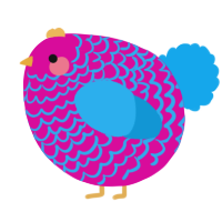 A fuchsia and sky chicken with a lace pattern