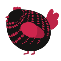 A black and crimson chicken with a bar pattern
