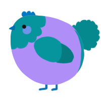 A lilac and teal chicken with a head pattern