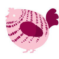 A rose and maroon chicken with a bar pattern
