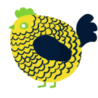 A yellow and tumblr chicken with a lace pattern
