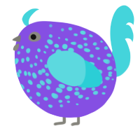A blurple and aqua chicken with a speckle pattern
