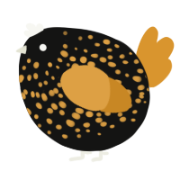 A black and orange chicken with a speckle pattern