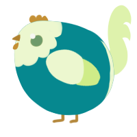 A teal and apple chicken with a head pattern