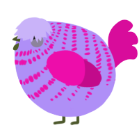 A lilac and fuchsia chicken with a bar pattern