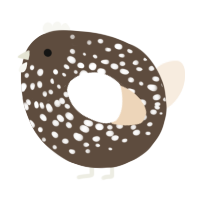 A bark and cream chicken with a speckle pattern