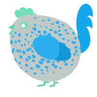 A silver and sky chicken with a speckle pattern