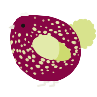 A maroon and lemon chicken with a speckle pattern